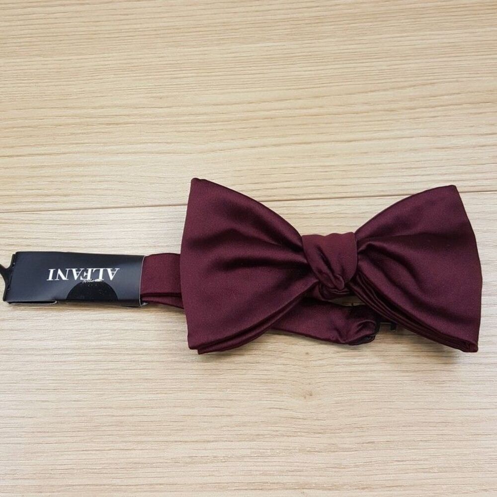 ALFANI Mens Bow Tie Solid Burgundy Satin Pre-Tied Bowtie